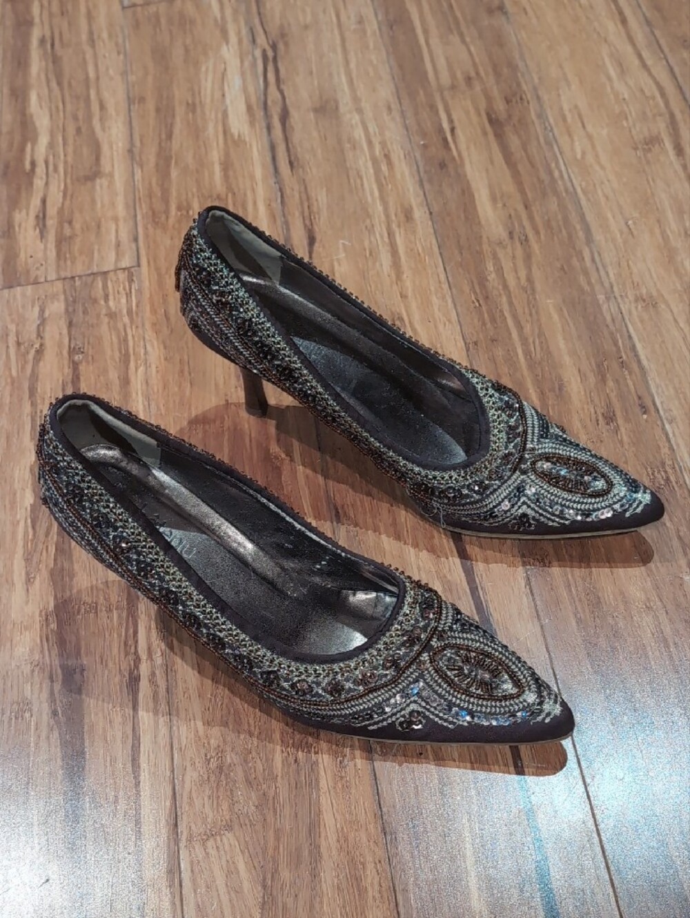 le chateau Brown Beaded Pointed Toe Pumps